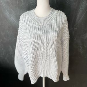 H&M Light Blue Chunky Mockneck Oversized Crewneck Sweater Blouson Sleeve Sz L